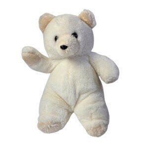 Vintage Teddy Bear White Plush Stuffed Animal Beige Classic Toy Plushie Stuffie